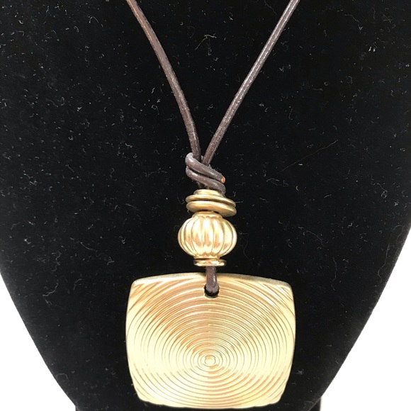 Chico’s Brown Leather and Gold Accent Necklace - Picture 2 of 8